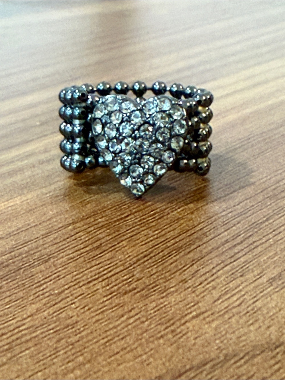 Vintage GUESS Gunmetal Pavé Crystal Multi Row Ball Chain Stretch Ring OS